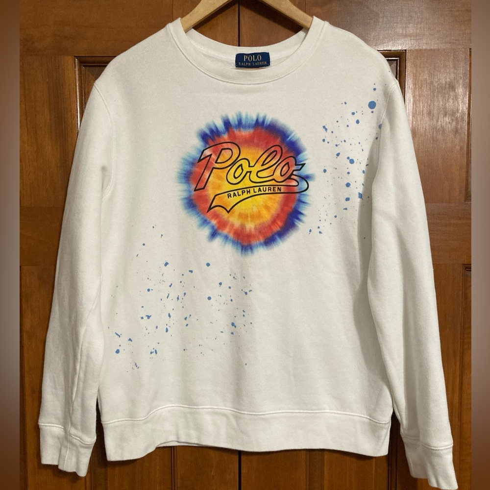 Polo Ralph Lauren boys XL 18-20 tie dye logo Crewneck sweatshirt white